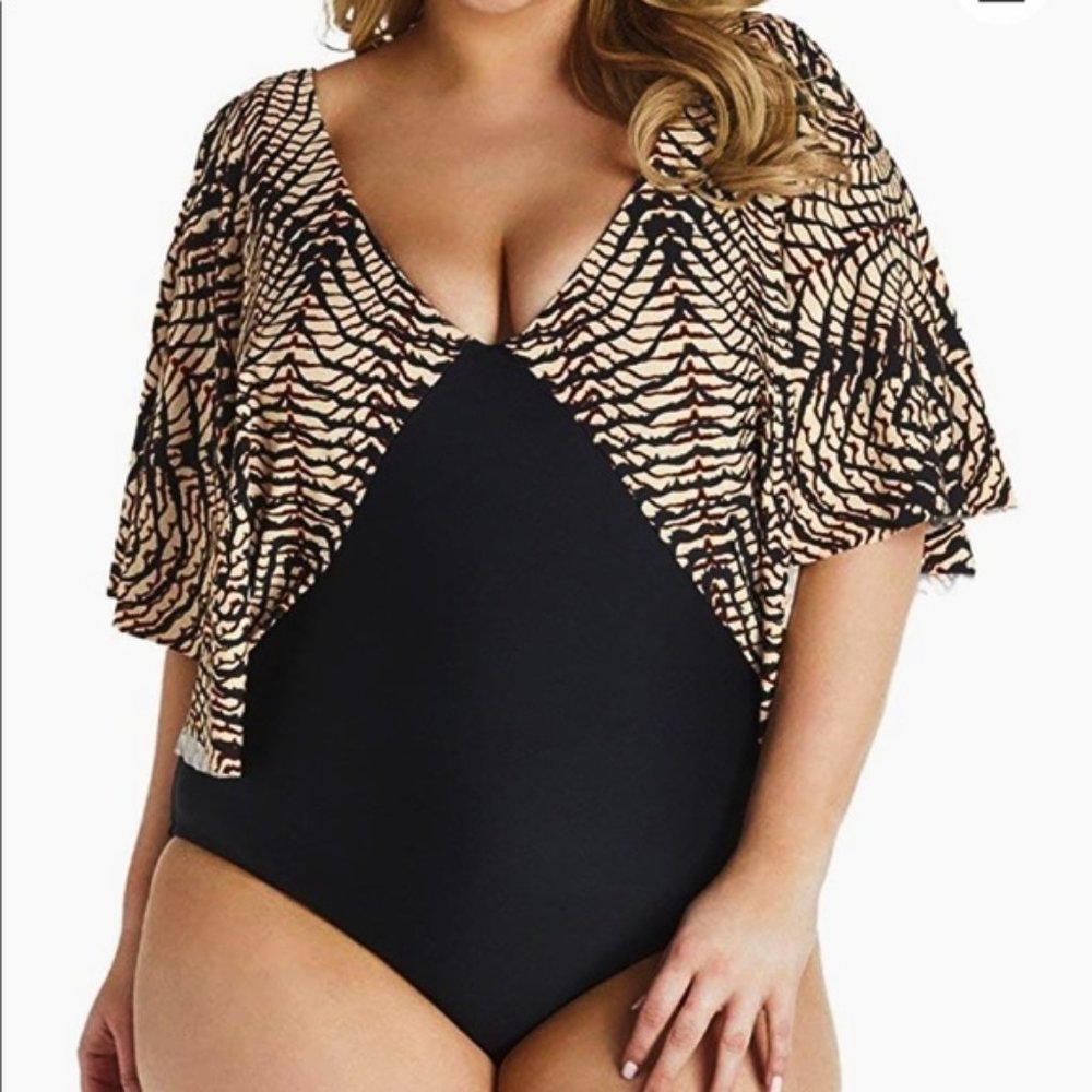 NWT Raisins Curve Sz 18W one piece swimsuit w/ butterfly style sleeves
